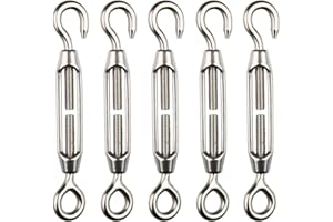 H&S Stainless Steel Turnbuckle Wire Tensioner for Cables Wire - 5pcs - Heavy-Duty Eye Rope Cable Tension Set for Adjusting Length - M4 Stainless Steel Hook and Wire Strainer