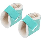 Jeere 2 Pcs Heel Protectors for Pressure Sores Sheepskin Heel Pads Soft Foot Cushions Pad Protectors Adjustable Foot Pillows with Securing Strap for Bed Sore Ankle Ulcers(Teal)