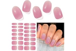 DUKASOU Semi Cured Gel Nail Strips, Pink Purple | 28 pcs Gel Nail Strips Work with Any UV Lamp, Salon Quality UV Nails Stickers, Easy to Apply for Home Nails DIY