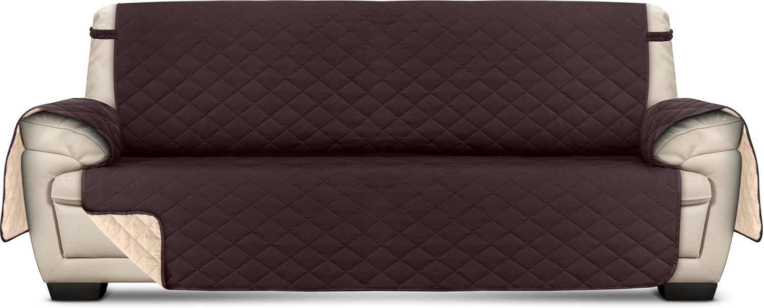 Slipcovers - Utopia Bedding Reversible Oversized Couch Cover for 3 Cushion, Water Resistant Sofa Cover, Furniture Protector with Foam Sticks and Elastic Straps for Kids Dogs Pets (Oversized Sofa, Chocolate/Beige)