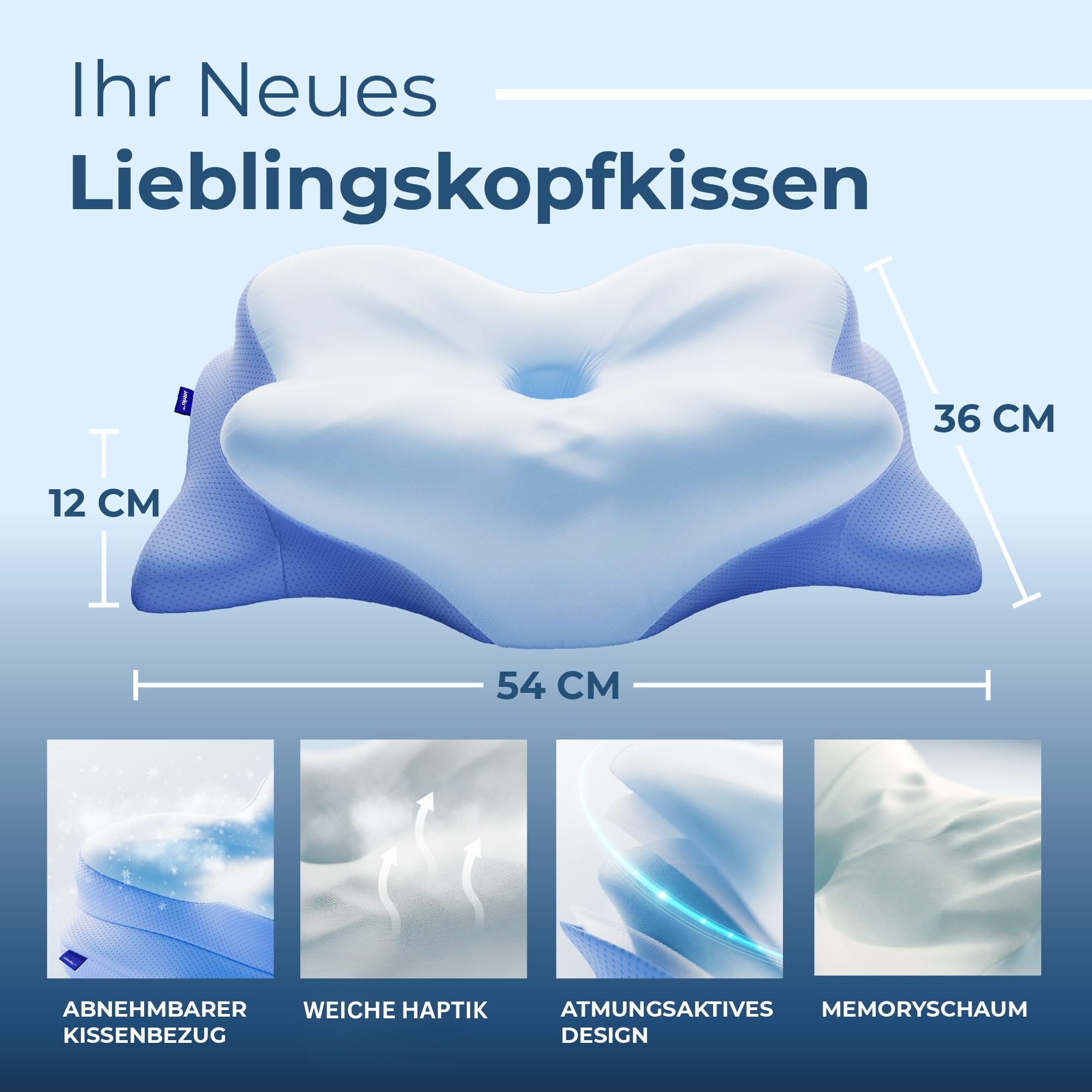 Derila Ergo Kopfkissen, Memory Foam Nackenkissen, Seitenschläferkissen & Schmetterlingskissen für Seiten, Rücken & Bauchschläfer (1er Pack) 2