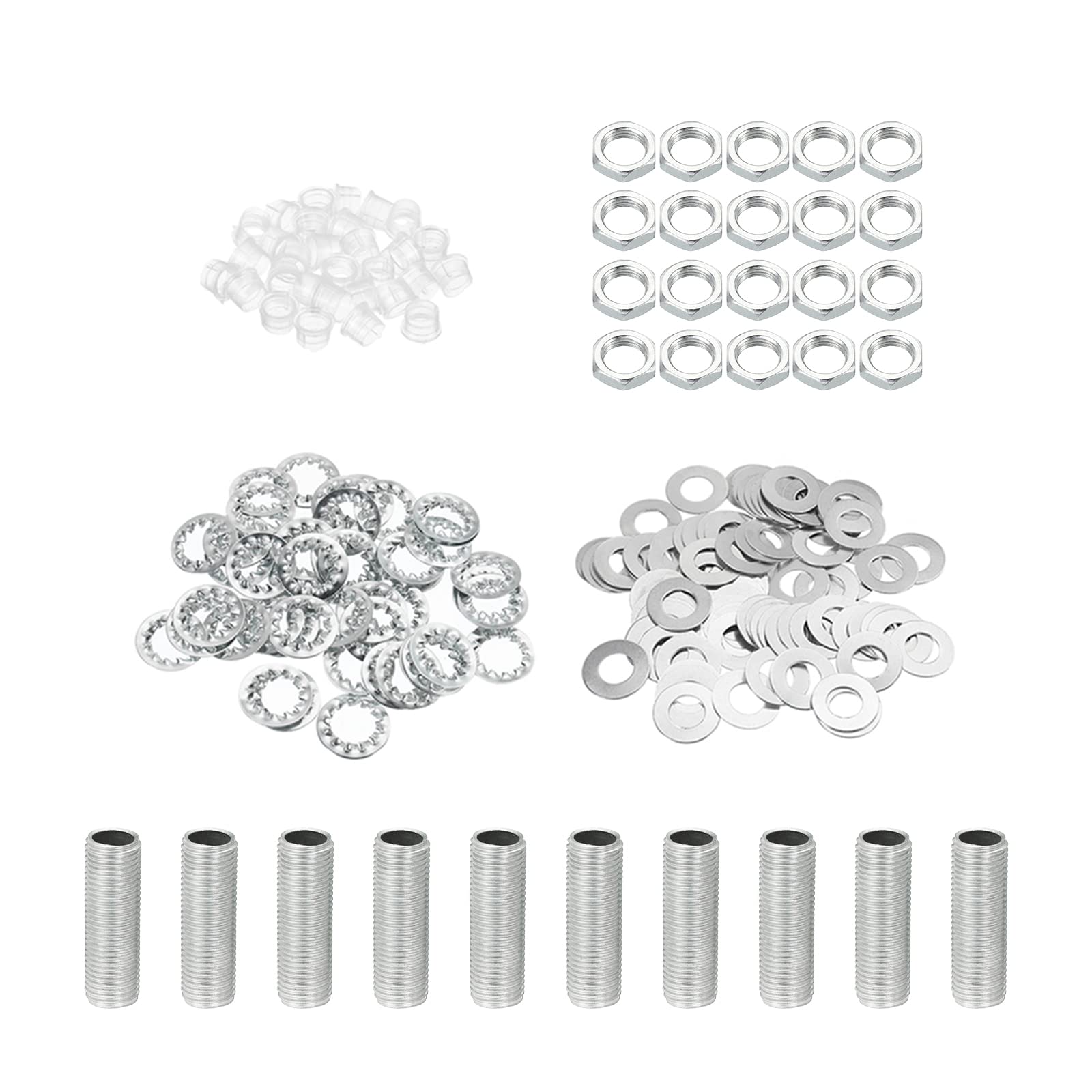 PATIKIL M10 Thread 1.18" Lamp Pipe Kit with Lock Nuts Washers, Fasteners Assortment Hardware for Chandelier Ceiling Light DIY, Zinc Plating