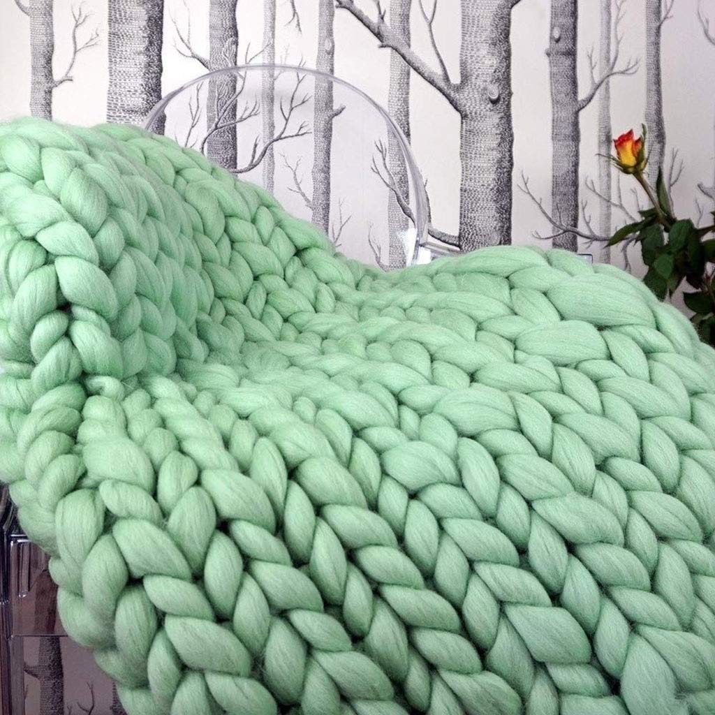 YXYH Handmade Giant Chunky Wool Knit Throw Soft Rug Sofa Blanket Hand-Woven Bulky Blanket Home Bed L
