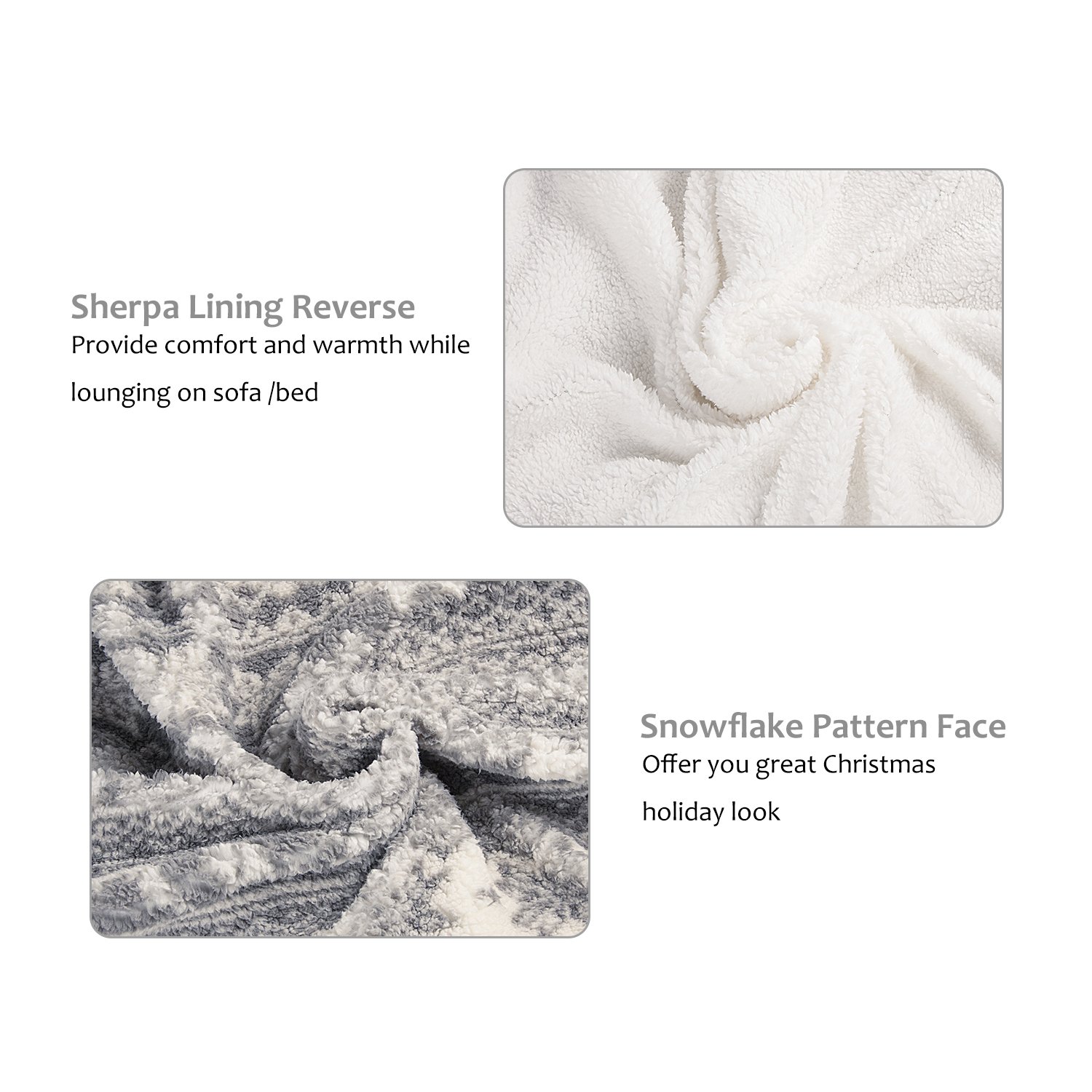 Snowflake Theme Sherpa Throw Blanket, Luxury Reversible Cozy Fleece Blanket, Warm Super Soft Comfort Caring Gift for Children and Adult, 155cm x 127cm, Grey by Catalonia