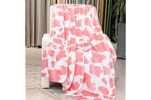 GEULAY Soft Blankets Pink Cow Print Throw Blanket Warm Fleece Blanket Throw Lightweight Throw Blanket