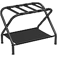 SONGMICS Luggage Rack, Suitcase Stand with Fabric Storage Shelf, for Guest Room, Bedroom, Hotel, Foldable Steel Frame, Holds up to 110 lb, 27.2 x 15 x 20.5 Inches, Black URLR002B01V1