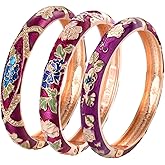 UJOY Womens Multi-Colors Cloisonne Bracelet Gold Plated Flower Enameled Hinged Cuff Bangles Jewelry Gift 55A-3PCS