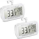 Waterproof Refrigerator Fridge Thermometer, Digital Freezer Room Thermometer, Max/Min Record Function Large LCD Screen and Magnetic Back for Kitchen, Home, Restaurants (2 Pack)
