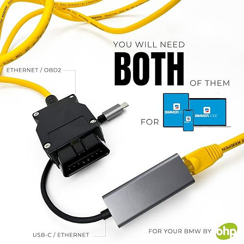 BMW ENET OBD2 Coding Cable - 6.6ft Cable For F/G Series Programming With E-SYS & Bimmercode