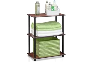 Furinno TURN-N-TUBE Storage Shelves, 3-Tier Book Shelf, Corner Shelf, Toolless Open Shelves, for Organization and Storage, Living Room, Garage, Home Office, Dark Cherry