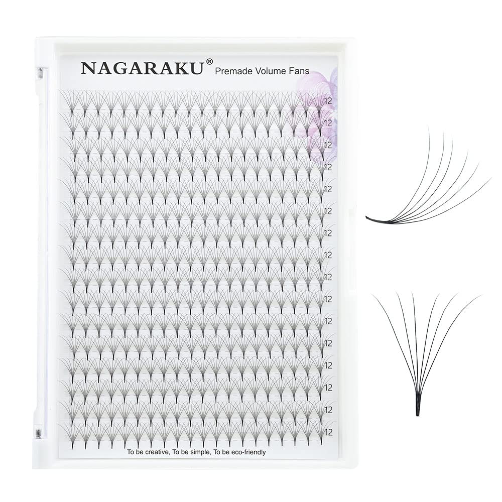 NAGARAKU Eyelash Extensions 320 Clusters Premade Fans Russian Volume Long Stem Premade Fans Thin Pointy Base Natural Pre Fanned Fluffy False Eyelash Black 16 Rows (6D 0.07 D Curl 12mm) — image 1