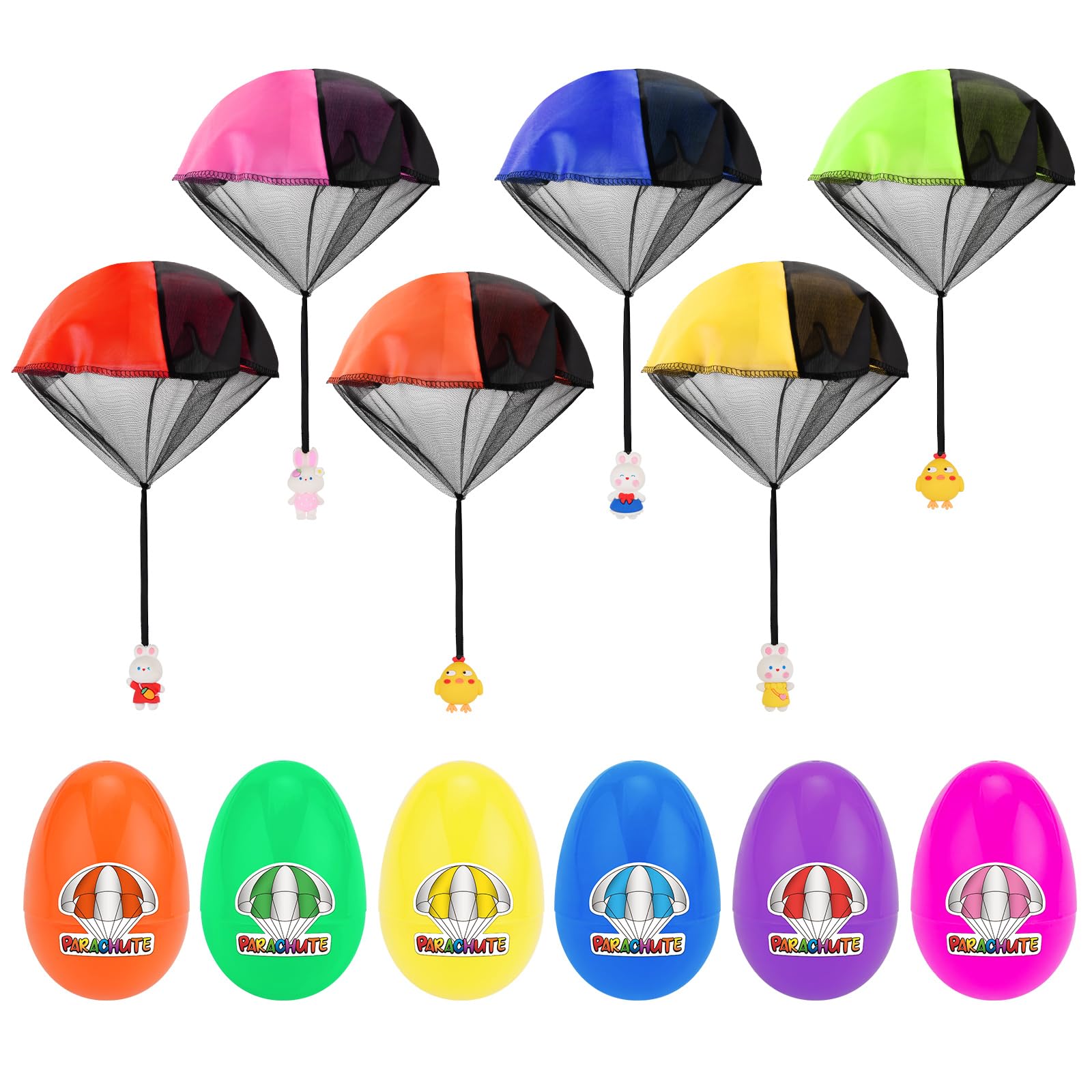 Easter Basket Stuffers, 6 Pack Prefilled Easter Eggs with Parachute Toys Gifts for Kids Toddlers Teens Girls & Boys