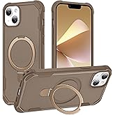 HIGLYCASE Compatible with iPhone 13 Case & iPhone 14 Case with Invisible Magnetic Ring Stand [Compatible with Magnetic] [Military Drop Protection] Shockproof Slim Hard Back Soft Edge 6.1 Inch, Khaki