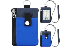 ZHOMA Minimalist Small Wallet for Men Women with 2 Zip Pockets, Multi Functional ID Case with Keychain and Card Holder, Coin Purse Badge Lanyard Pouch for Boys Girls Travel -Blue+DarkBlue