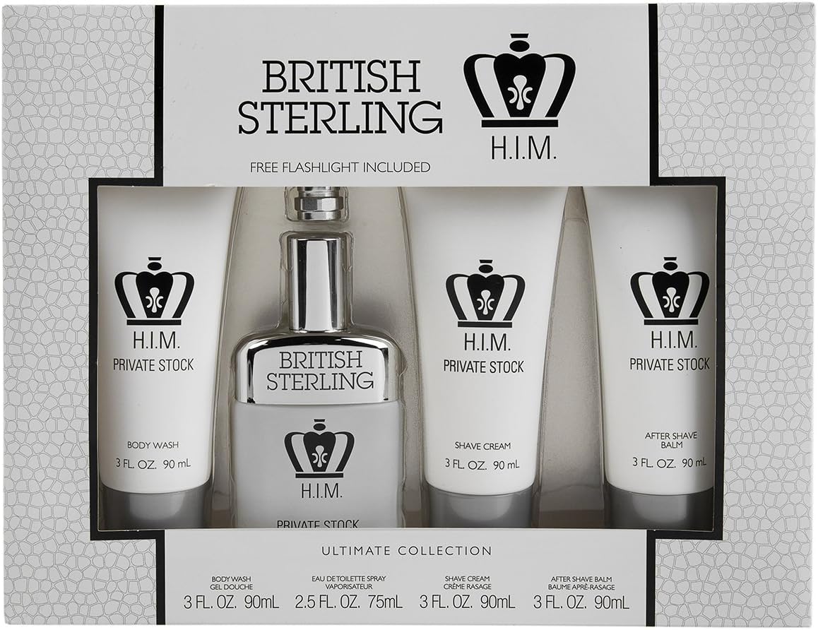 4pc British Sterling Private Stock For Men Shaving Cologne Gift Set & Flashlight