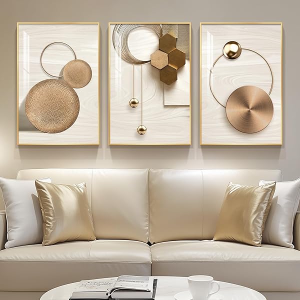 FRAMED MODERN LUXURY GOLD WALL ART, 3 PIECE...