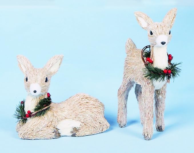 Set of 2 Christmas Rustic Straw Reindeer Ornaments Decorations 1 x standing 1 x sitting: Amazon 