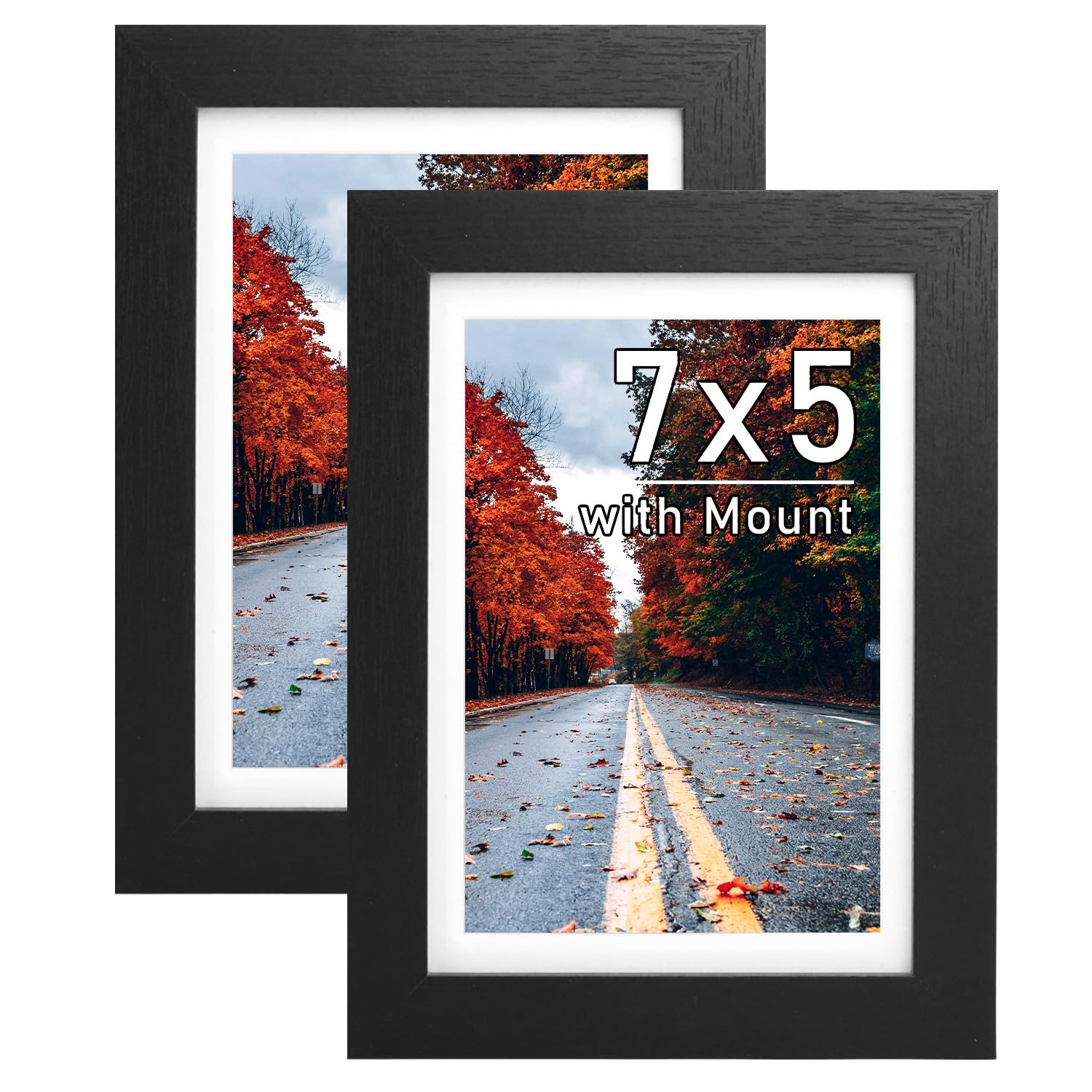 Zueyunstoo 7x5 Picture Frames, Pack of 2 Black 7x5 Photo Frames, 5x7 Frame with mount, Wall Mounted and Freestanding — image 1