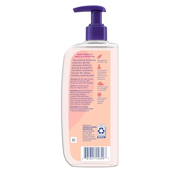 CLEAN & CLEAR ESSENTIALS OIL-FREE FOAMING FACIAL CLEANSER, DAILY FOAMING FACE WASH WITH PRO-VITAMIN B5 FOR SENSITIVE SKIN, GENTLY REMOVES OIL & PORE-CLOGGING IMPURITIES, FRAGRANCE-FREE, 8 FL OZ