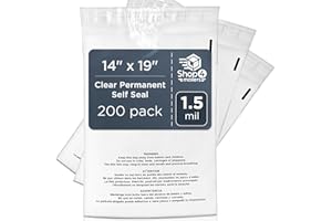 Shop4Mailers 14.5 x 19 Clear Plastic Flat Poly Bags with Suffocation Warning Self Seal Adhesive 1.5 Mil for Business FBA Packaging, Jewelry, Clothes, Prints, Storage – Permanent Seal - (200 Pack)