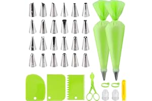 BooMetCheer 36 Pcs Piping Bags and Tips Set, Reusable Cake Decorating Supplies with 2 Reusable Bags, 24 Icing Tips, 2 Silicon