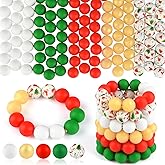 ASTARON 100 Pcs 15mm Silicone Beads for Keychain Making, Green Red Gold Round Beads Bulk for Christmas Bracelets Crafts Jewelry Making Supplies Christmas Gift Ideas Decorations