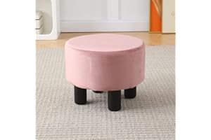 Cpintltr Foot Stool Velvet Ottoman Round Footstool for Couch Desk Soft Step Stool Padded Foot Rest with Non-Skid Pine Legs Multiple Colors Furniture for Hallway Office Lounge Dorm Room Dusty Pink