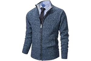 Msmsse Mens Cardigan Sweaters Full Zip Up Stand Collar Casual Knitted Sweater with 2 Front Pockets
