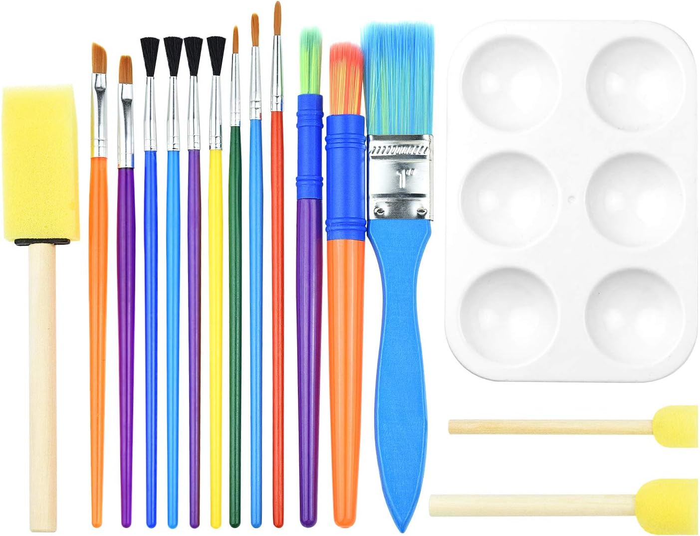BTNOW 15 Pieces Art Paint Brushes Set Kid Starter Kit with One Color Palette for Acrylic, Oil, Watercolors
