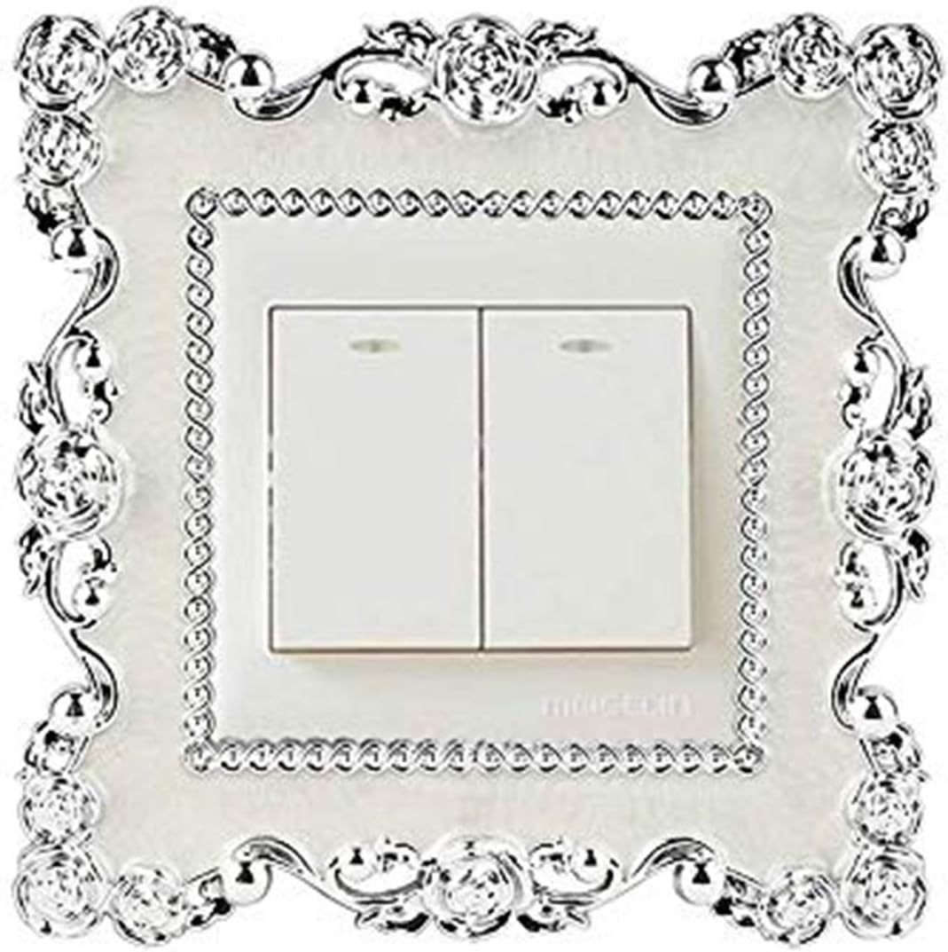 Light Switch Stickers Cover, 2PCS Vintage Square Shape Luxurious Light Switch Cover Wall Home Decoration (Retro White)