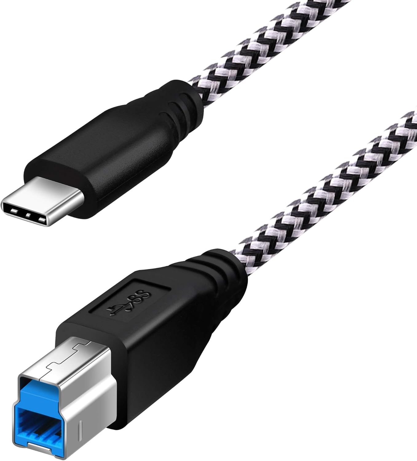 Fasgear 1.83m Type C to USB B 3.0 Cable Nylon Braided USB C Male to Type B Male Cord (6ft, White)