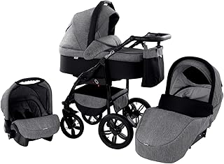 Kinderwagen Babywagen Kombikinderwagen Zeo Wind 3 in 1 Komplettset mit Zubehör 0-3 Jahre 0-15 kg Insektenschutz Einkaufstasche Regenschutz Getränkehalter Buggy Autositz (47)