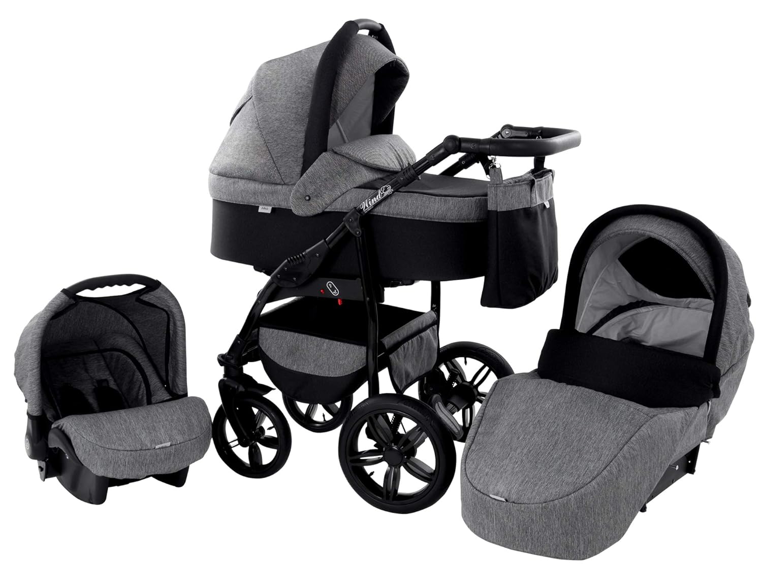 Kinderwagen Babywagen Kombikinderwagen Zeo Wind 3 in 1 Komplettset mit Zubehör 0-3 Jahre 0-15 kg Insektenschutz Einkaufstasche Regenschutz Getränkehalter Buggy Autositz (47)