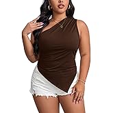 SOLY HUX Women's Plus Size One Shoulder Tank Top Sleeveless Asymmetrical Shirt Tops