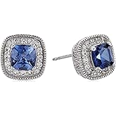 Amazon Essentials Sterling Silver Cushion Cut Birthstone and Created White Sapphire Halo Stud Earrings