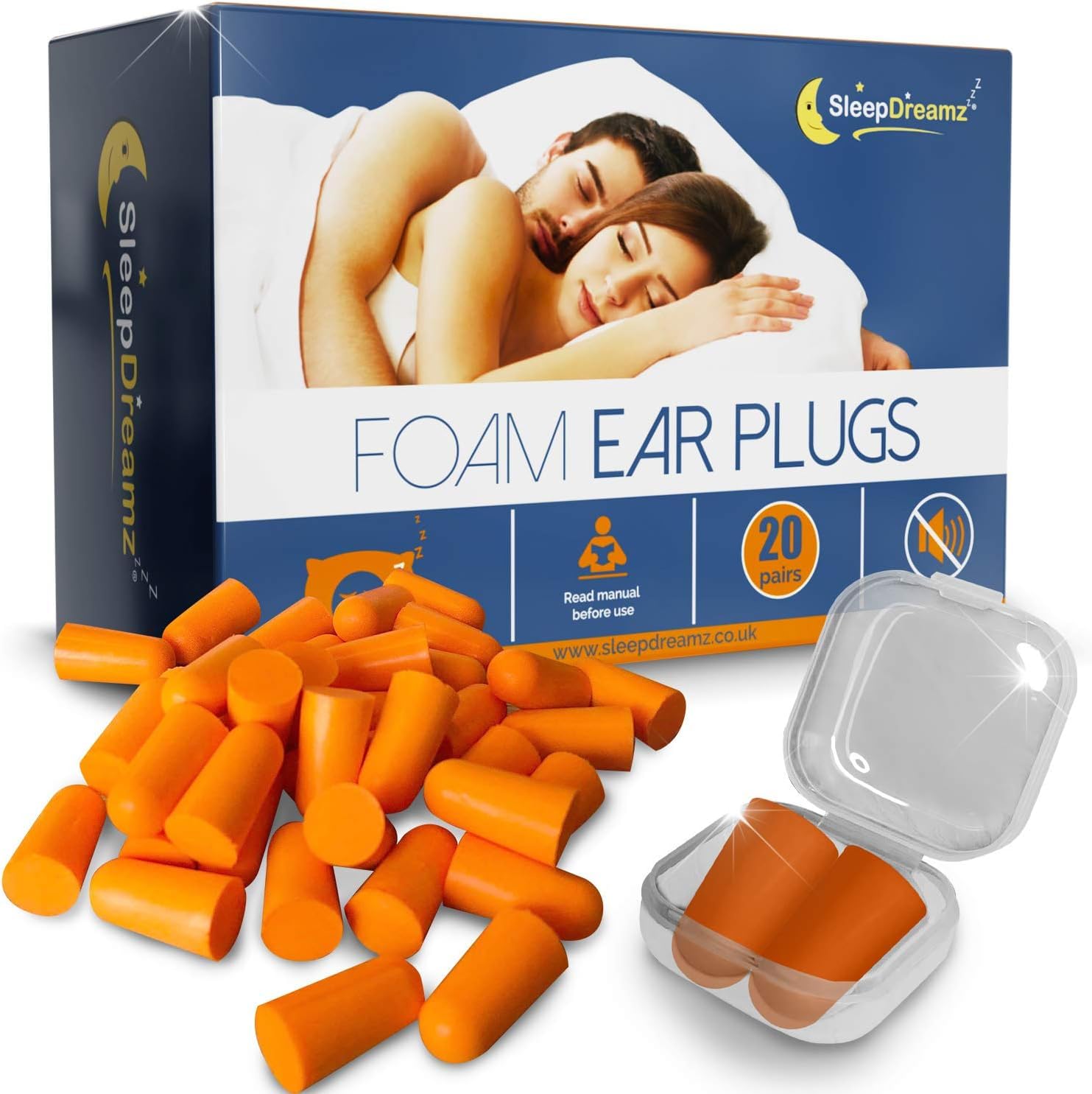 Premium Ear Plugs for Sleeping - 20 Pairs, Orange - Noise-Cancelling Earplugs for Peaceful & Uninterrupted Sleep - Soft & Comfortable Foam Ear Plugs for Work, Concerts & Travel by SleepDreamz