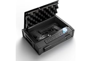 HOOSHEE Biometric Gun Safe,Gun Safe for Pistols,Quick-Access Handgun Safe,Two Firearm Capacity with Fingerprint Lock and Key Pad,Gun Lock Box for Home,Nightstand and Car