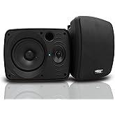 Pyle 5.25 Inch 2 Way Outdoor Waterproof Mountable Wireless Bluetooth Dual Speakers with Heavy Duty Grill Cabinet Enclosure, B