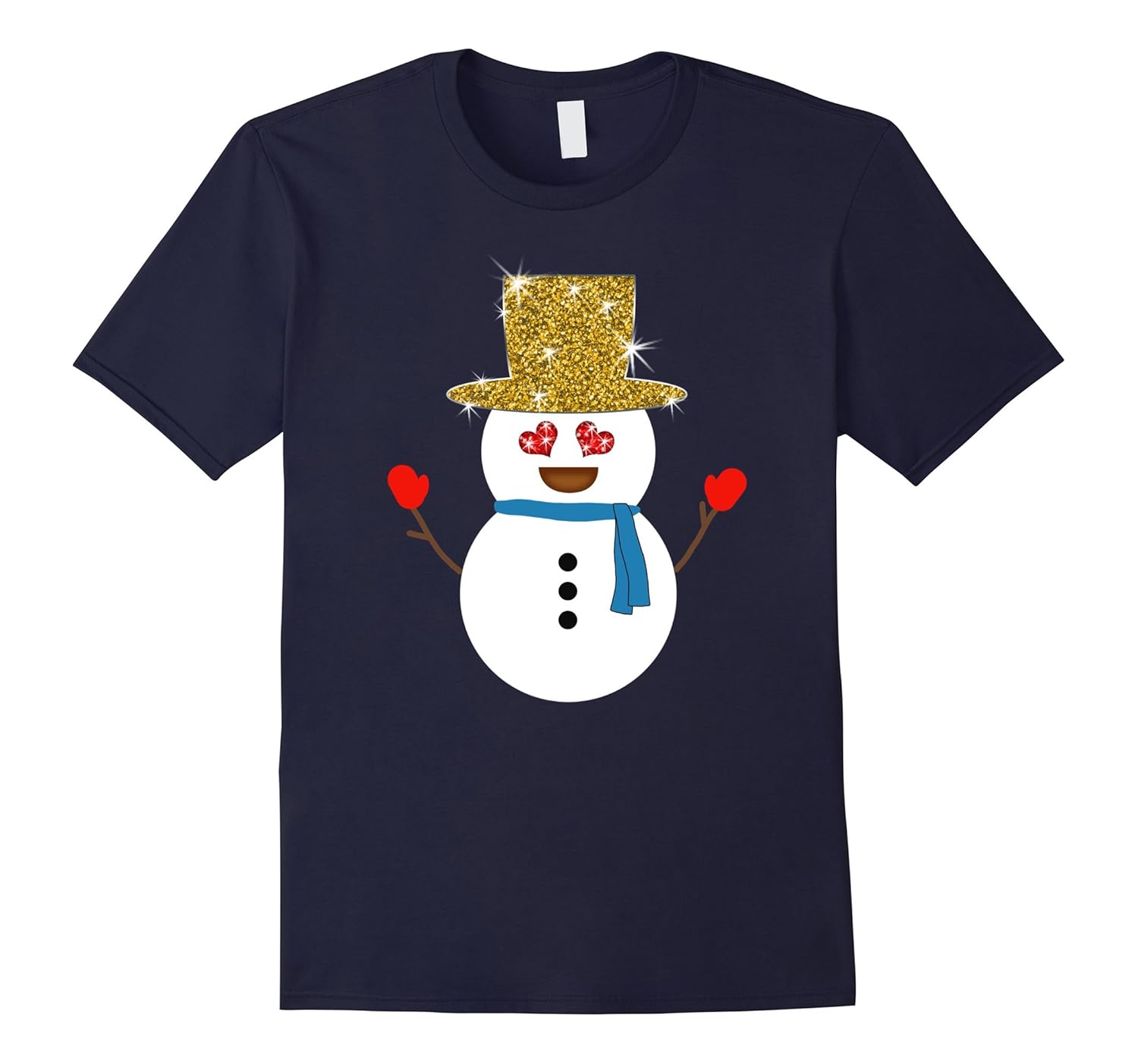 Snowman Heart Eyes Emoji Faux Glitter Hat Christmas T-Shirt-ANZ