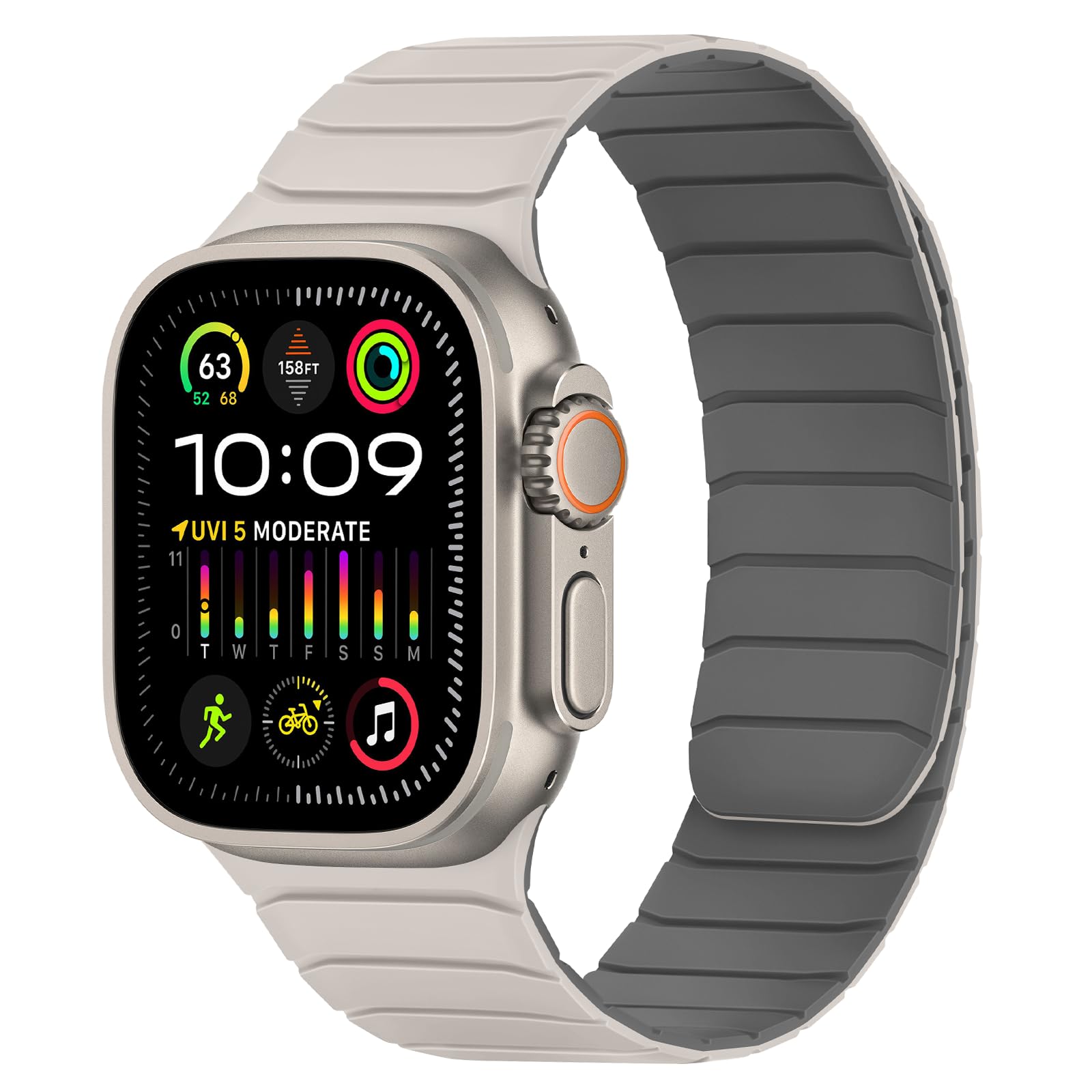 Photo 1 of Tasikar Magnetic Bands Compatible with Apple Watch 49mm 46mm 45mm 44mm 42mm Soft Silicone Replacement Loop Wristband for iWatch Ultra 3 2 1 SE Series 11 10 9 8 7 6 5 4 3, Starlight-Grey