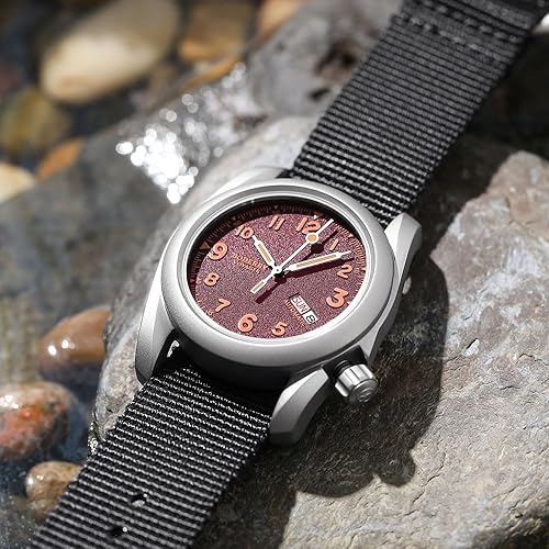 BODERRY Men's Watch Titanium Automatic Field Watch 40mm Military Watch Day  Date Function 100M Waterproof with