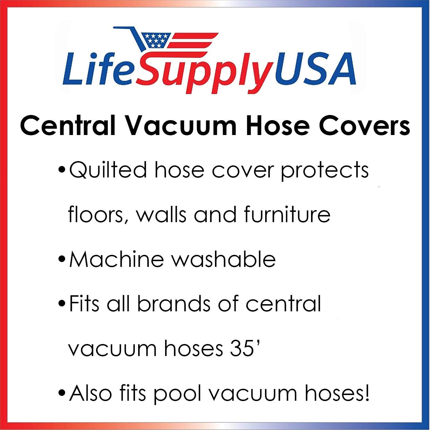 LifeSupplyUSA 35 Ft Quilted Padded Central Vacuum Hose Cover with Zipper - Household Vacuum Hoses