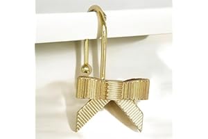 LUXAPE 12PCS Decorative Bow Shower Curtain Hooks Gold, Bow Knot Curtain Hooks Shower Rings for Bathroom Baby Room Nursery Art Decors (Gold)