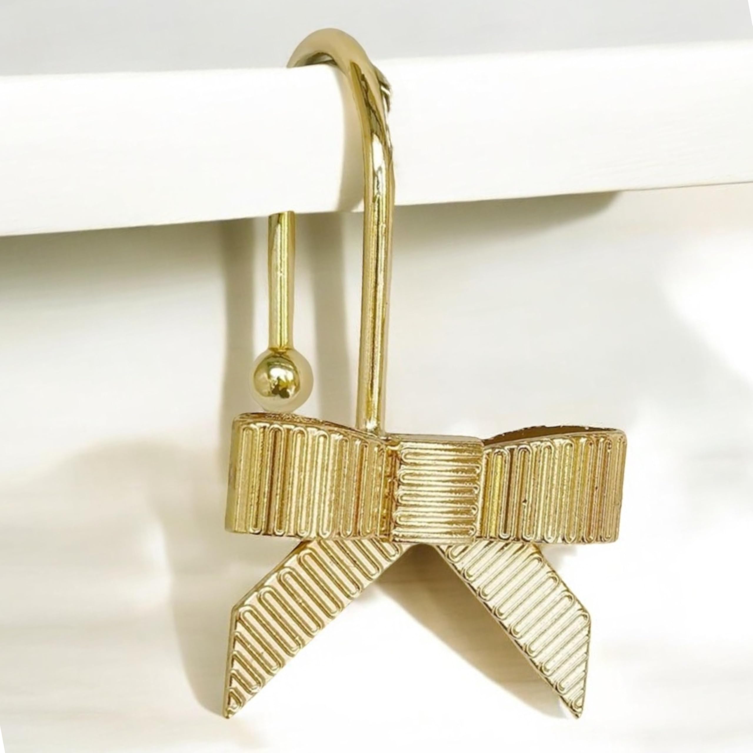 Photo 1 of 12PCS Decorative Bow Shower Curtain Hooks Gold, Bow Knot Curtain Hooks Shower Rings for Bathroom Baby Room Nursery Art Decors (Gold)