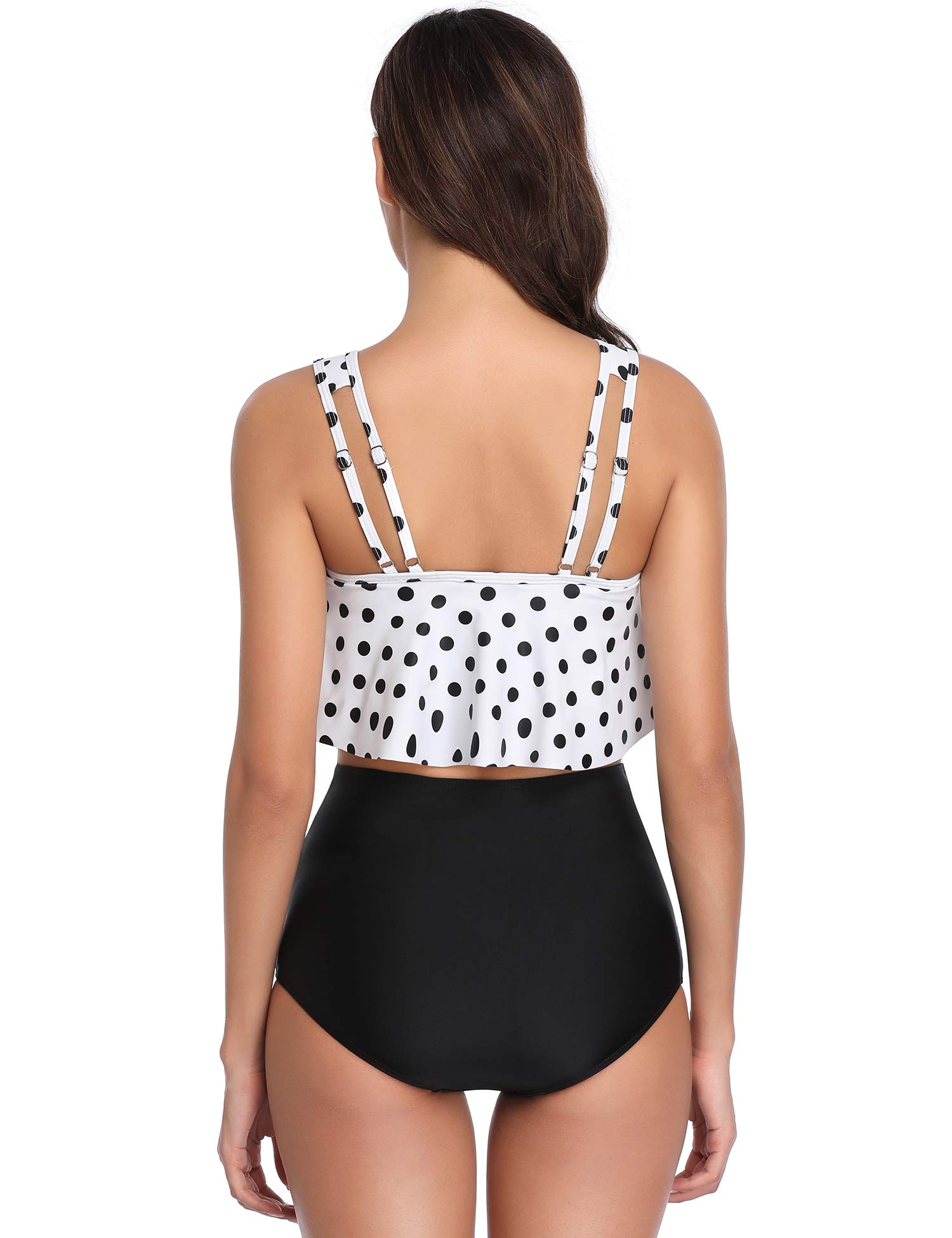 MarinaVida Switmsuit for Women Two Pieces Bathing Suits Top Ruffled Racerback with High Waisted Bottom Tankini Set White