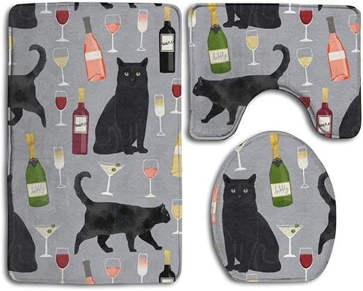 Amazon Com Black Cat Wine Soft Comfort Flannel Bathroom Mats Anti Skid Absorbent Toilet Seat Cover Bath Mat Lid Cover 3pcs Set Rugs Home Kitchen