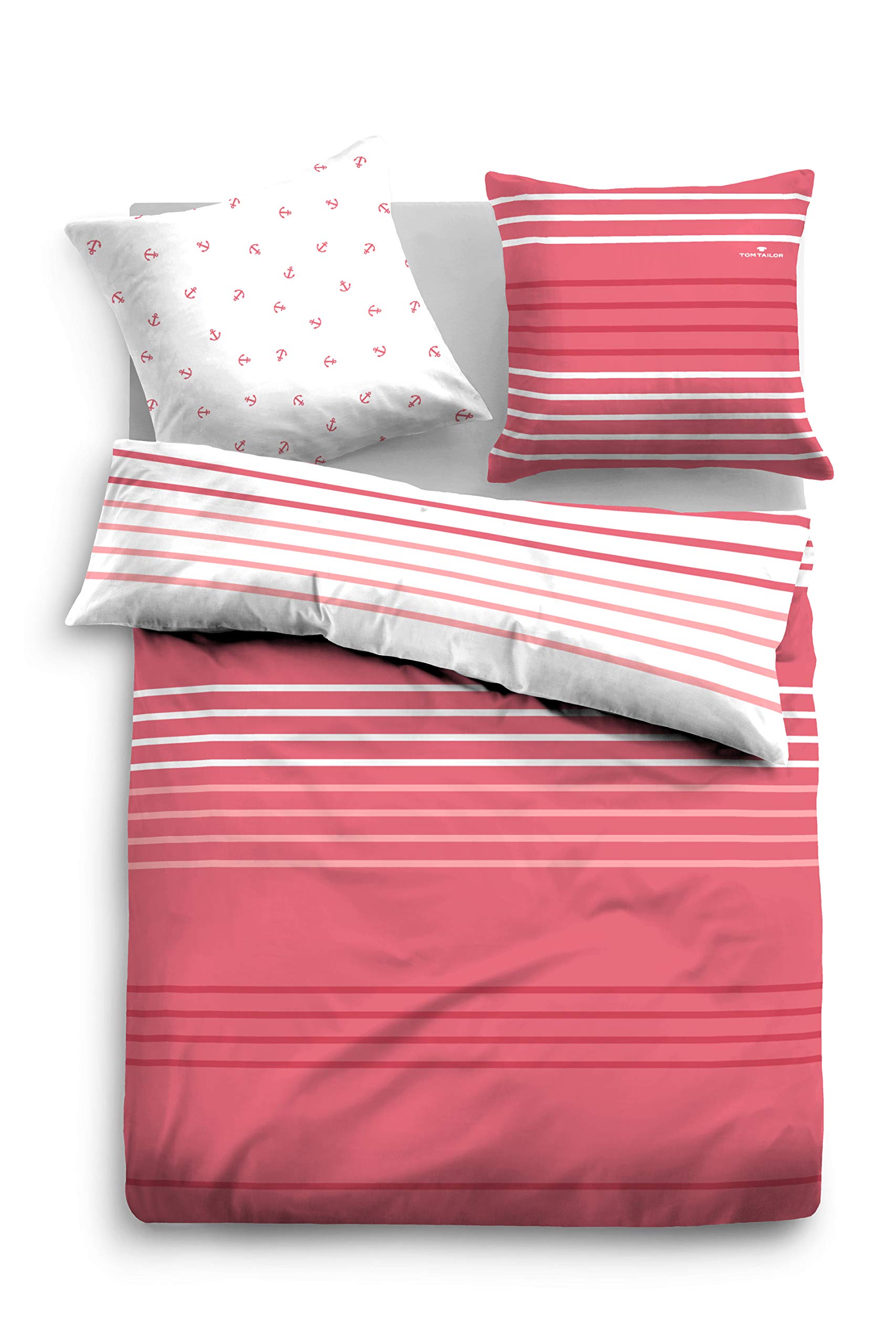 TOM TAILOR 0069836 Satin Bed Linen Set with Pillowcase (Cotton) 1x 155 x 200 cm and 1x 80 x 80 cm Cherry Red