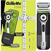 GilletteLabs with Exfoliating Bar Men’s Sharp White Edition Handle, 2 Blade Refills and Travel Case, Gift Set