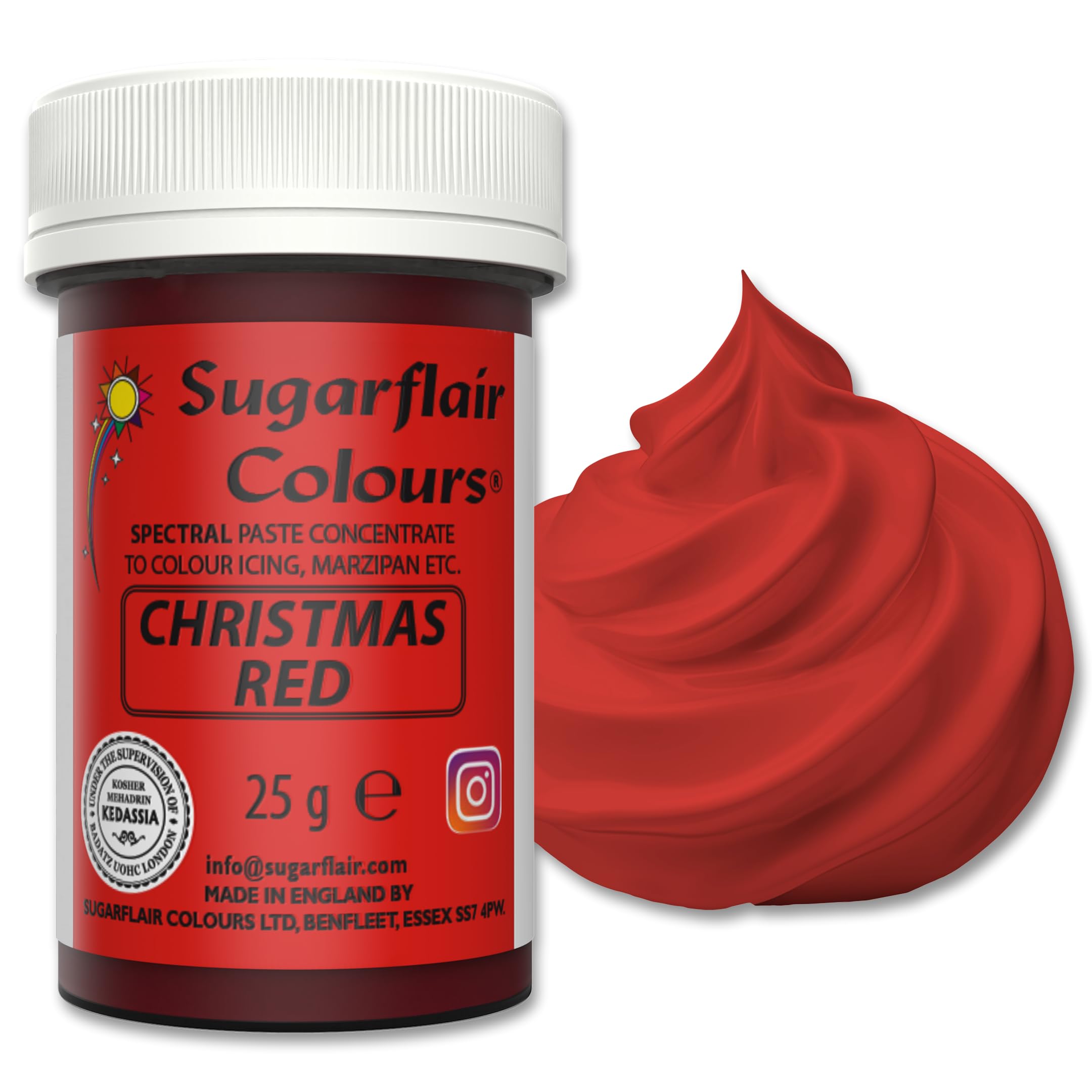 Sugarflair Spectral Christmas Red Food Colouring Paste 25g - Concentrated Paste Food Dye for Cake Decorating, Fondant, Buttercream, Cake Batter and More - Vegan, Kosher, Bake-Stable