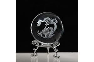 QIANCHANG 3D Dragon Crystal Ball with Stand, Chinese Dragon Figurine Decor Glass Sphere Paperweight Gifts for Women Men Mom(60mm)